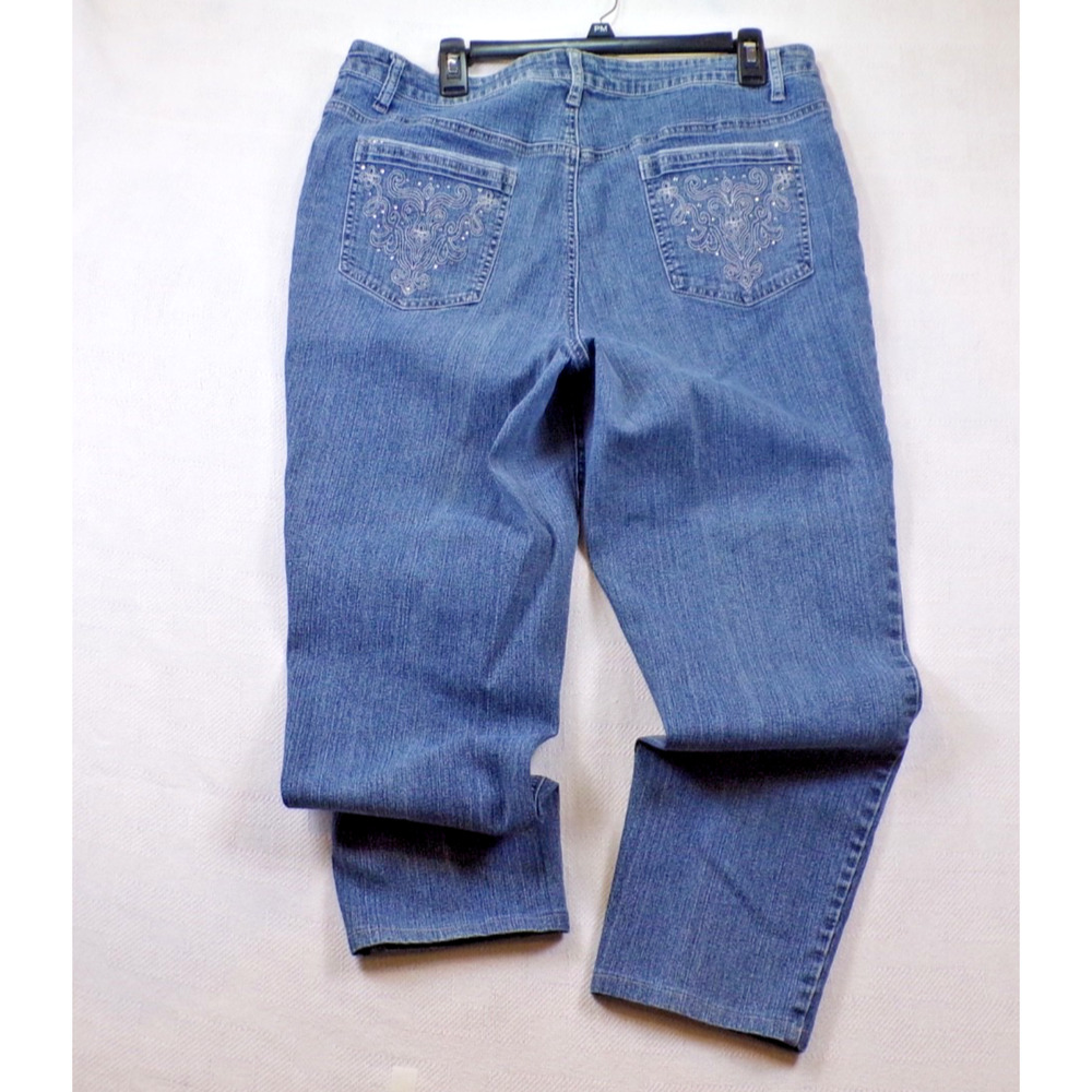 Westport Woman Jeans Blue Denim Embellished Rhinestone Pocket Straight Leg 16W - Picture 13 of 14